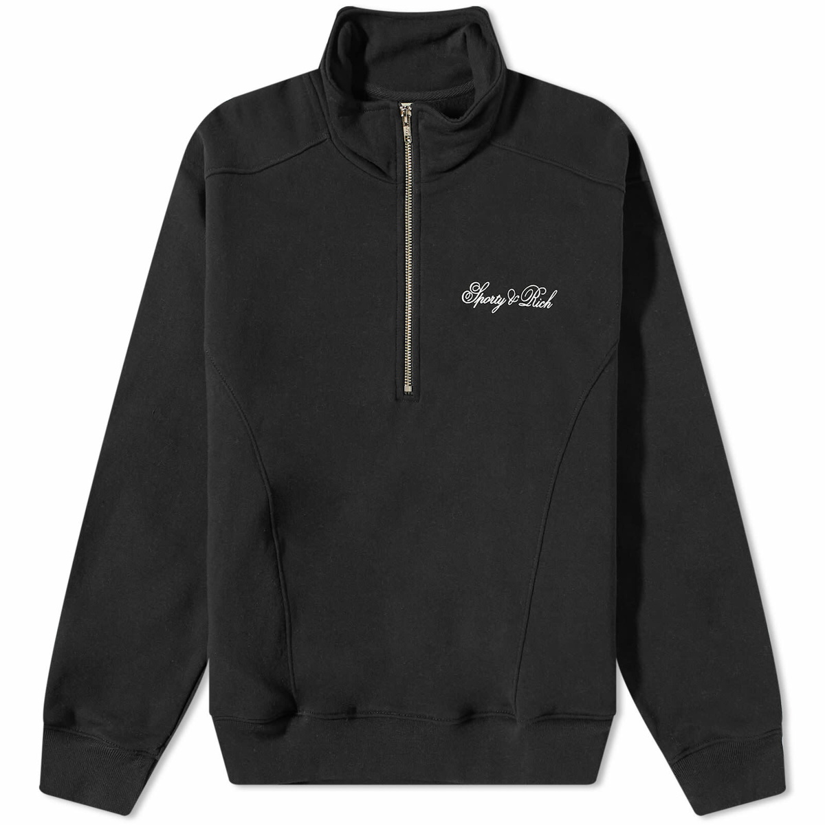 Sporty & Rich Men's Cursive Logo Quarter Zip Sweat in Black