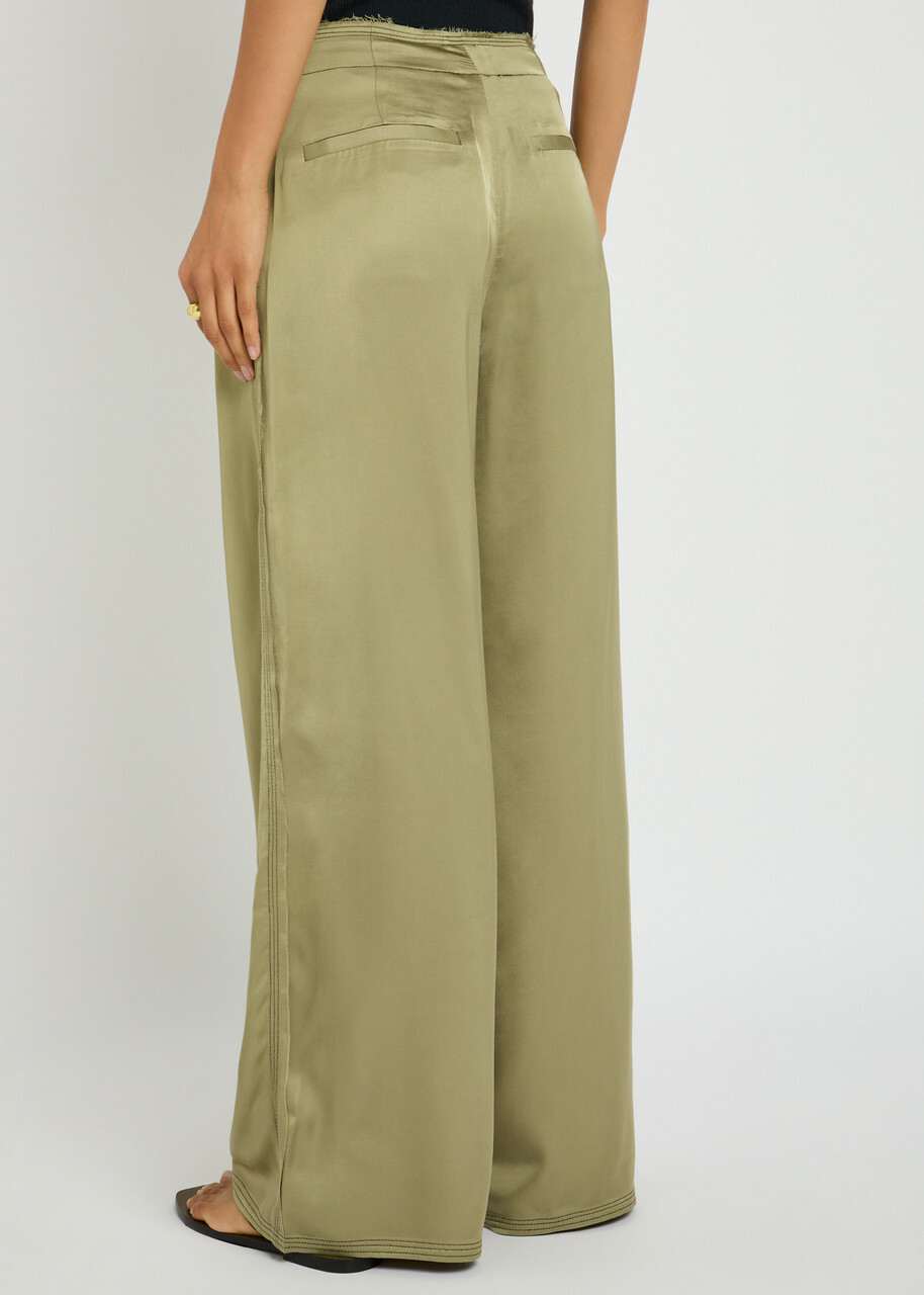 Day Birger ET Mikkelsen Fisher Fluid Satin Wide-leg Trousers Khaki