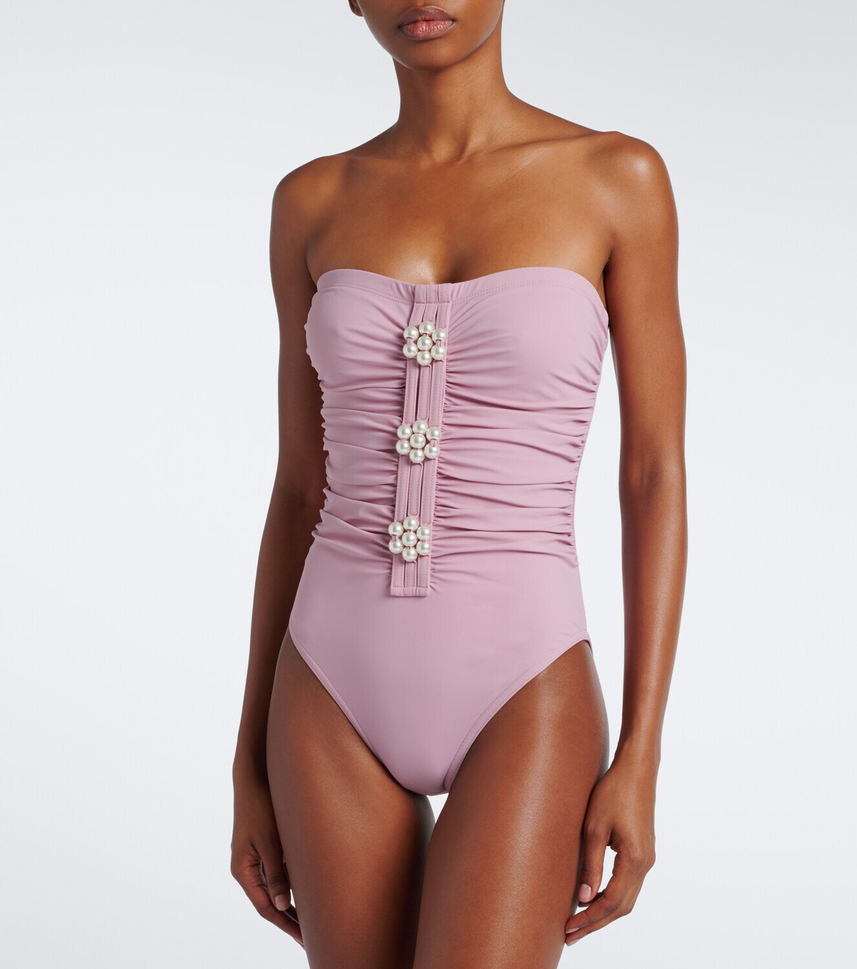 Karla Colletto Maya embellished ruched swimsuit