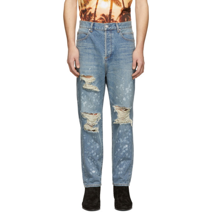 Photo: Balmain Blue Ripped Straight-Fit Jeans