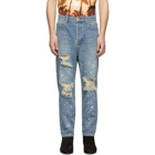 Balmain Blue Ripped Straight-Fit Jeans