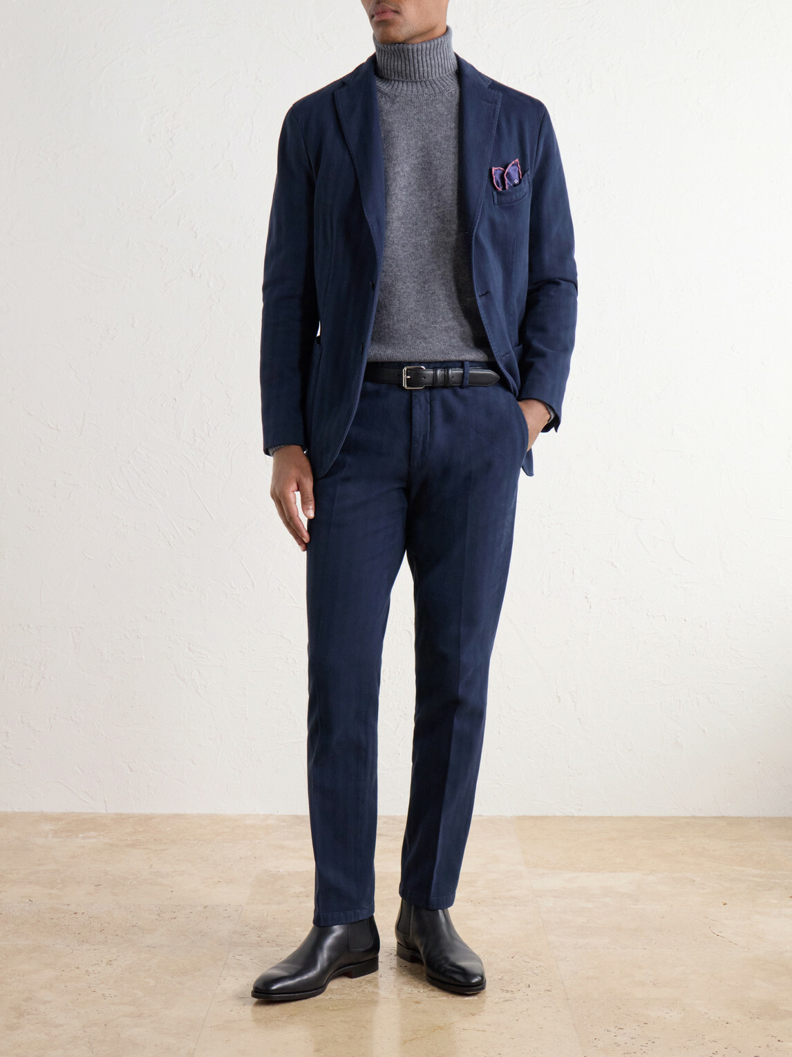 Boglioli - Herringbone Cotton and Cashmere-Blend Twill Suit Jacket - Blue