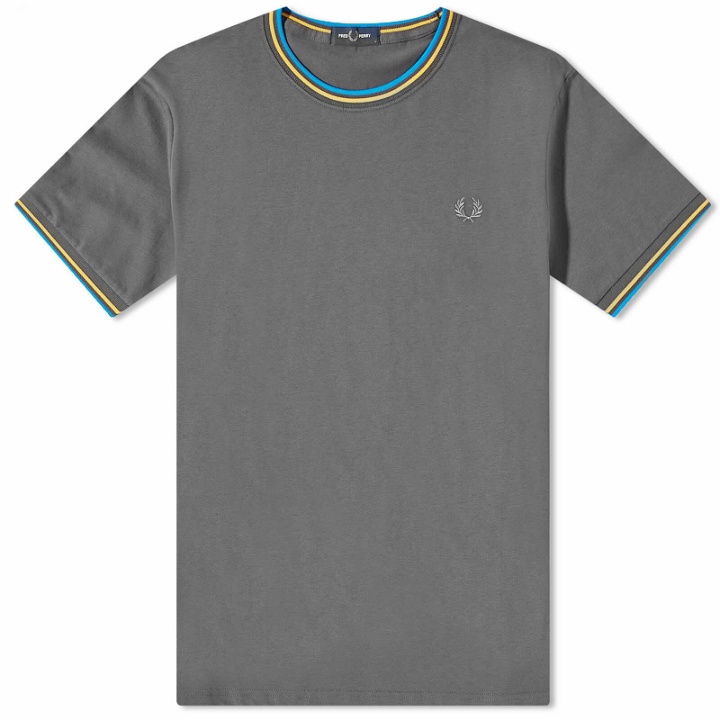 Photo: Fred Perry Authentic Men's Twin Tipped T-Shirt in Gunmetal/Golden Hour/Kingfisher