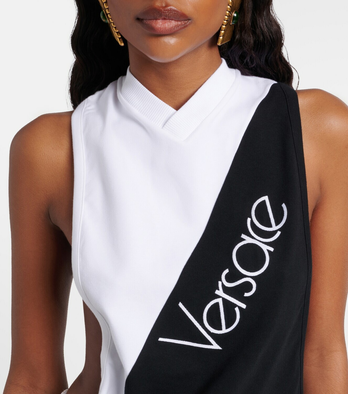Versace Logo embroidered cotton-blend tank top