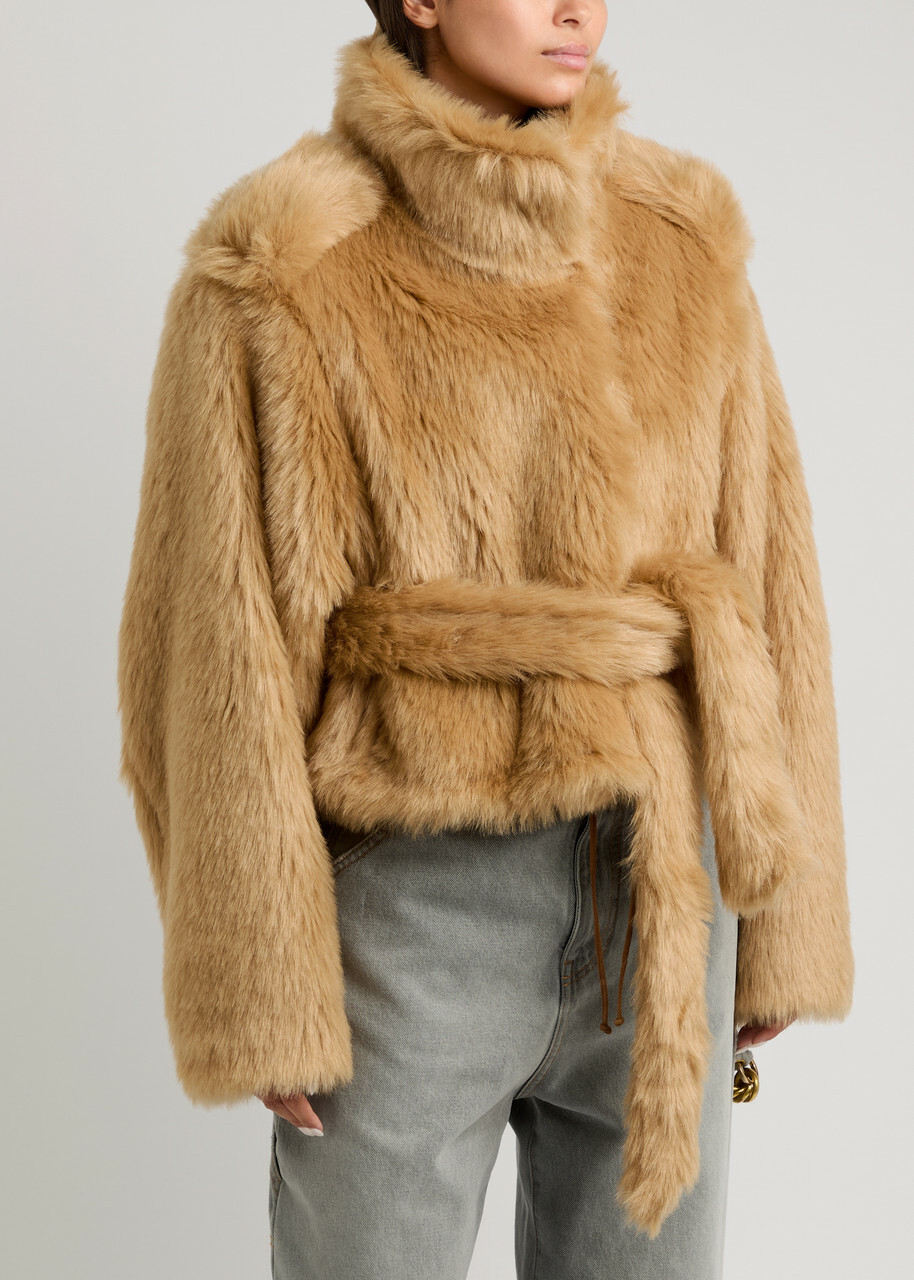 Darkpark Hunter Belted Faux fur Coat Brown