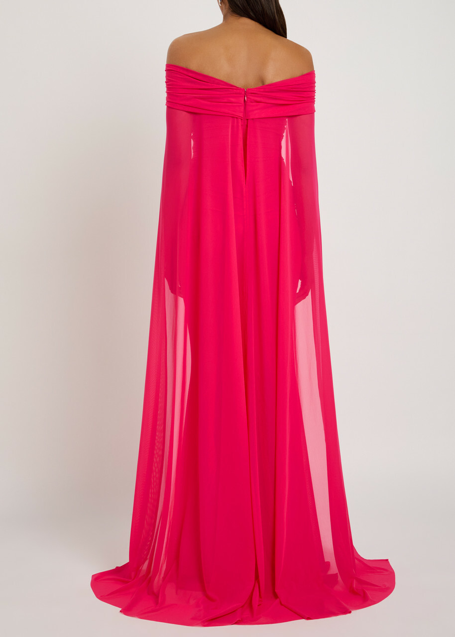 Talbot Runhof Cape-effect Stretch-tulle Gown Dark Pink