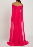 Talbot Runhof Cape-effect Stretch-tulle Gown Dark Pink