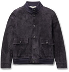 Beams F - Suede Bomber Jacket - Blue