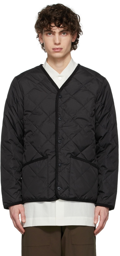 Photo: TAION Black Quilted Down Piping Cardigan