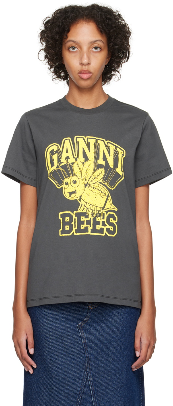 GANNI Grey Smiley T-Shirt GANNI