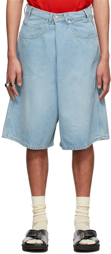 Photo: LU'U DAN SSENSE Exclusive Blue Denim Pleat Shorts