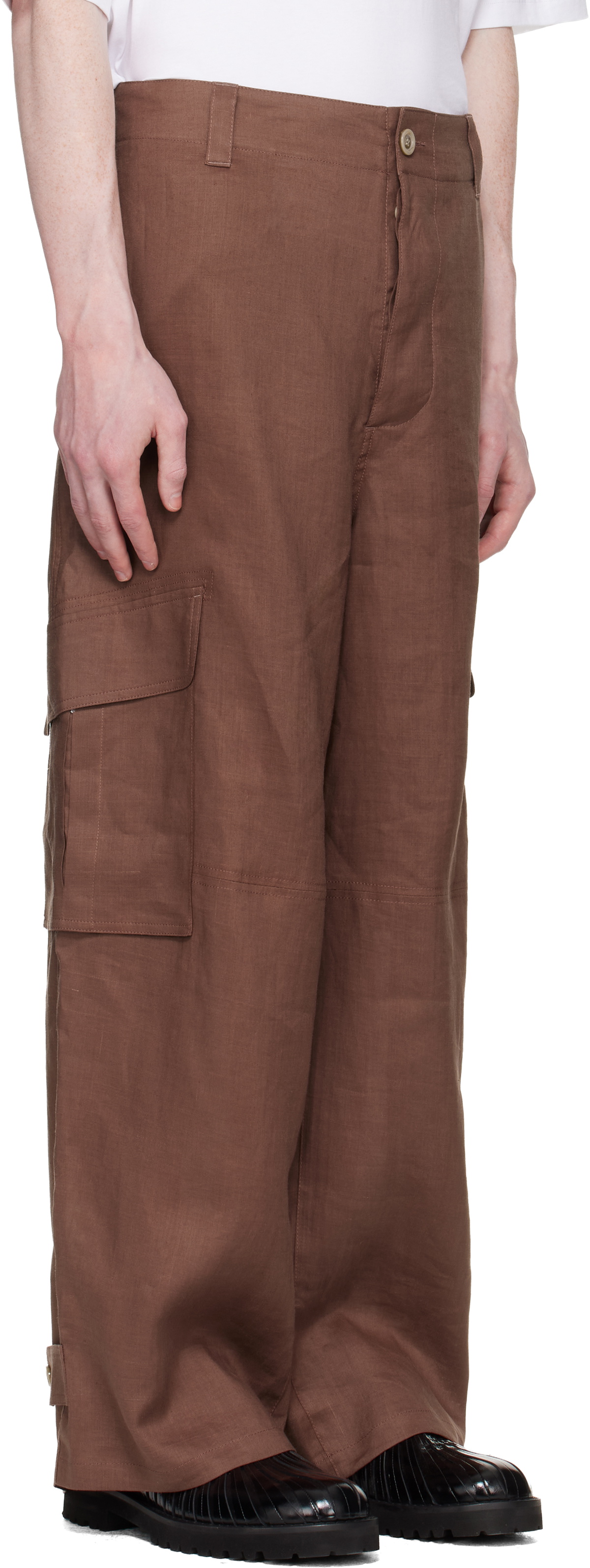 Marni Brown Marni Wave Logo Ramie Cargo Pants