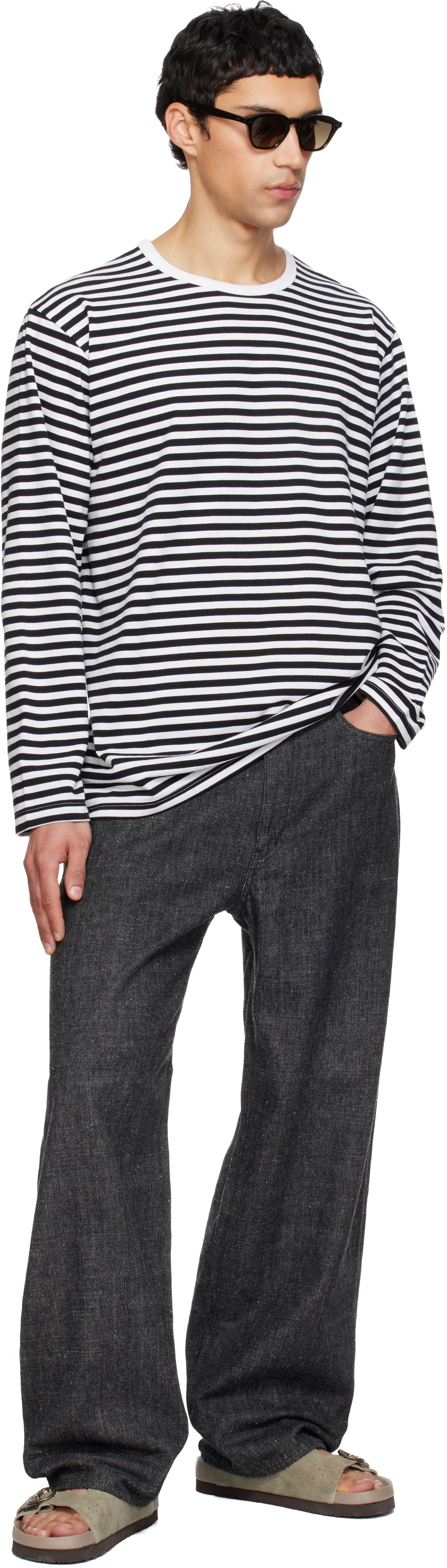nanamica Black & White COOLMAX Stripe Jersey L/S T-shirt