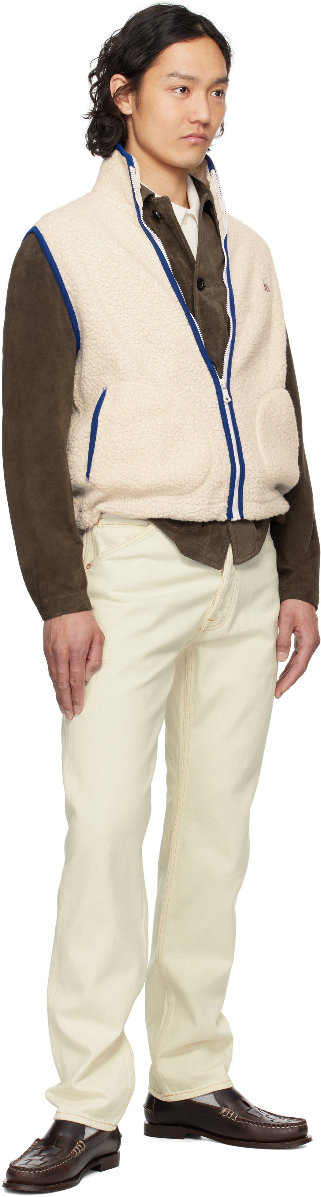 Drake's Off-White Boucle Wool Zip Fleece Vest
