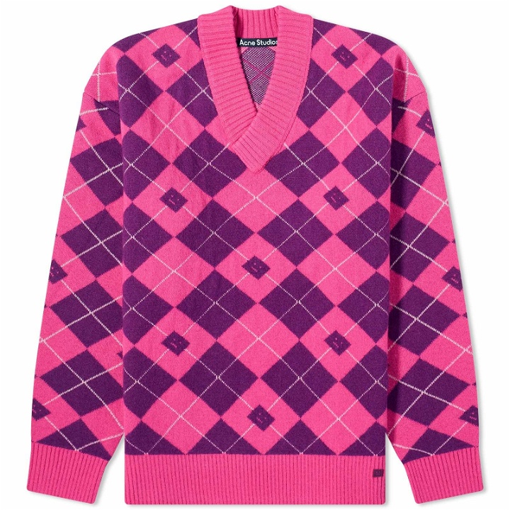 Photo: Acne Studios Kwan Argyle Face Jumper in Bright Pink/Mid Purple