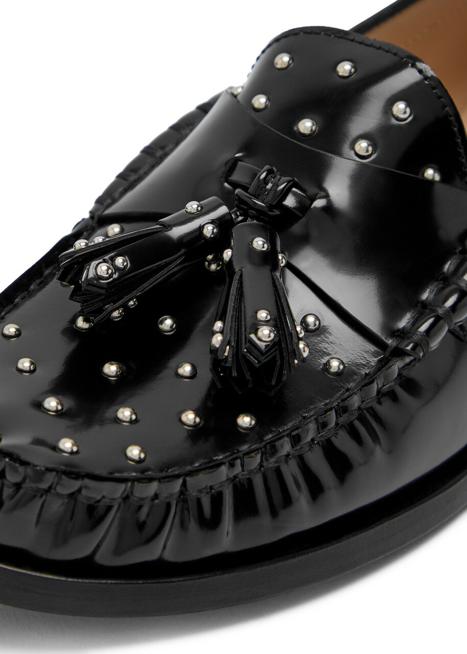 Stuart Weitzman Lottie Studded Glossed Leather Loafers Black