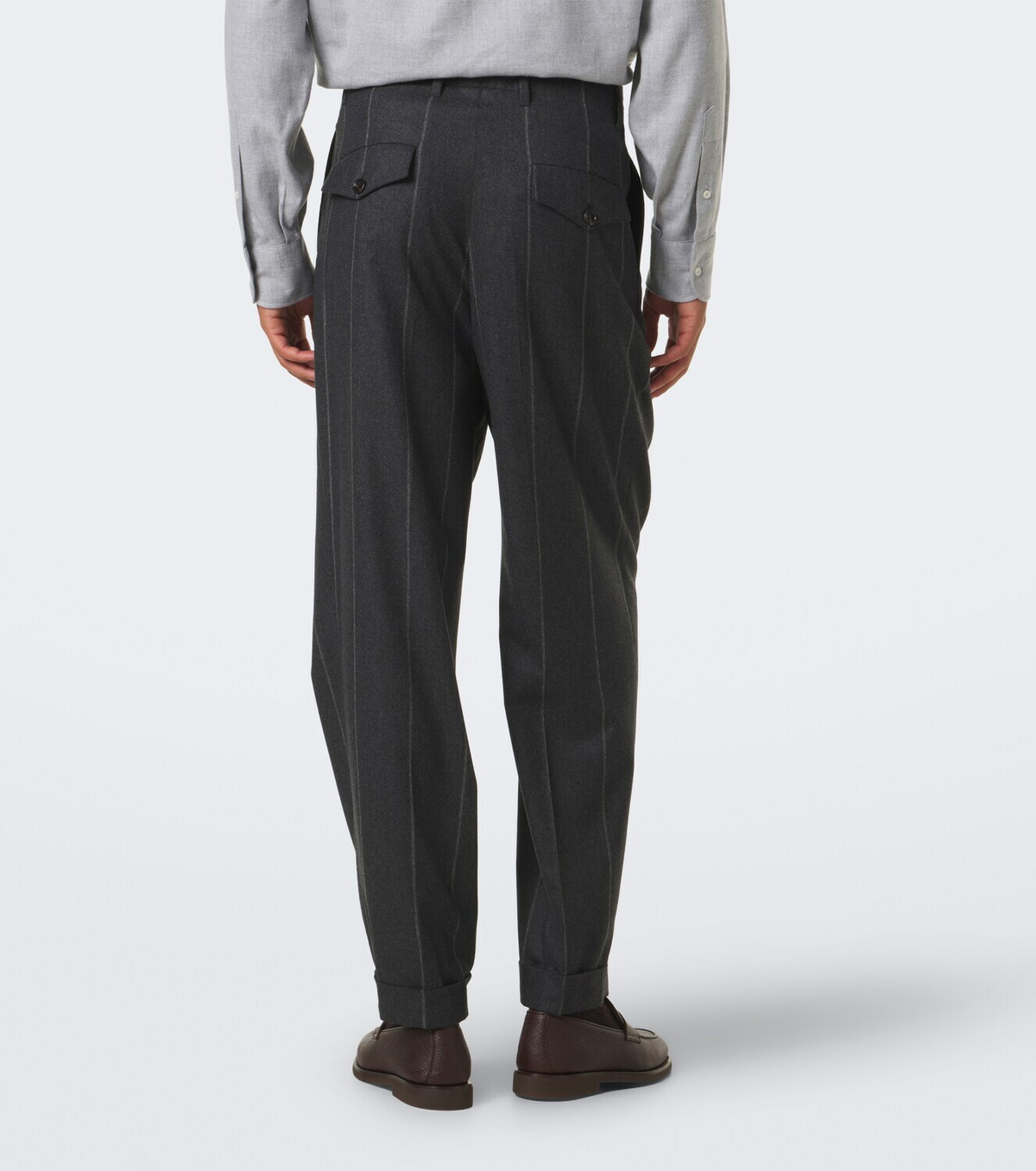 Brunello Cucinelli Chalk stripe wool, silk, and cashmere suit