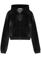 Alexanderwang.t Faded Crystal-embellished Hooded Velour Sweatshirt Black