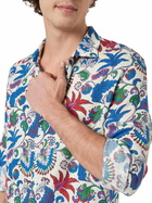 MC2 Saint Barth Man Navy Blue Linen Shirt Pamplona With Flower Print
