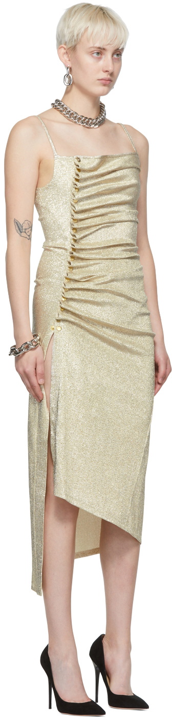 Rabanne Gold Ruched Midi Dress Paco Rabanne