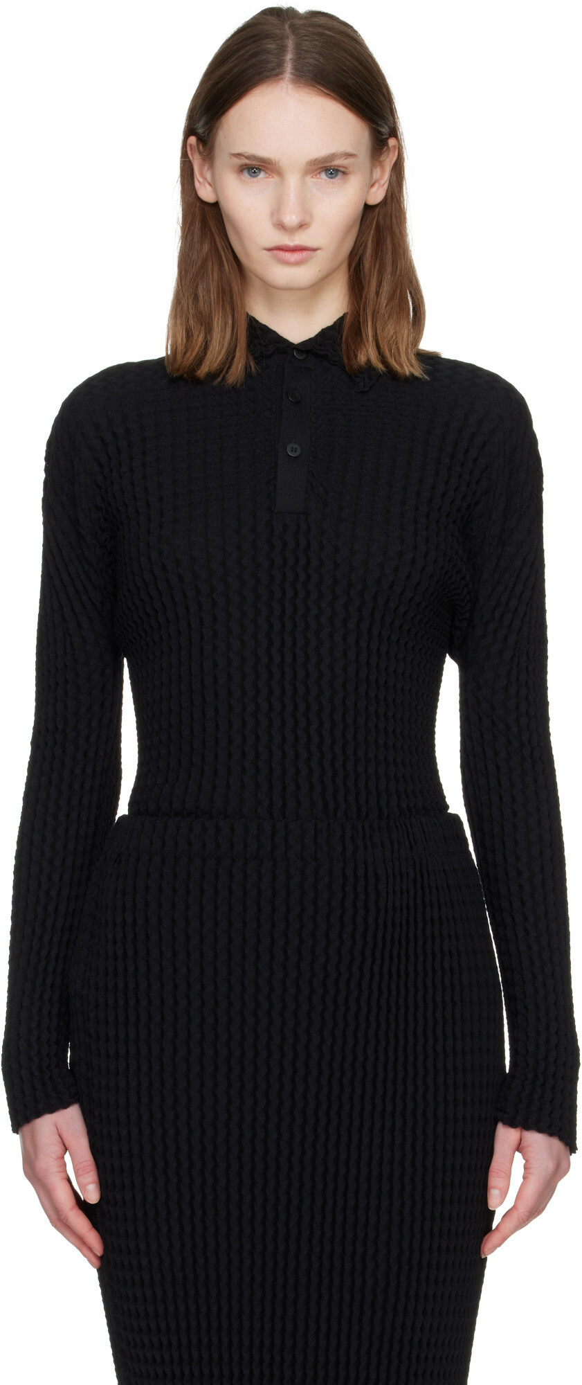 ISSEY MIYAKE Black Spongy Polo