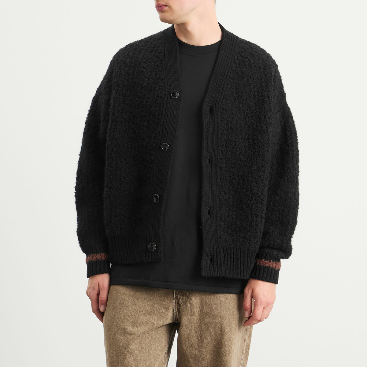 A Kind of Guise Men's Khuder Knit Cardigan in Black Boucle
