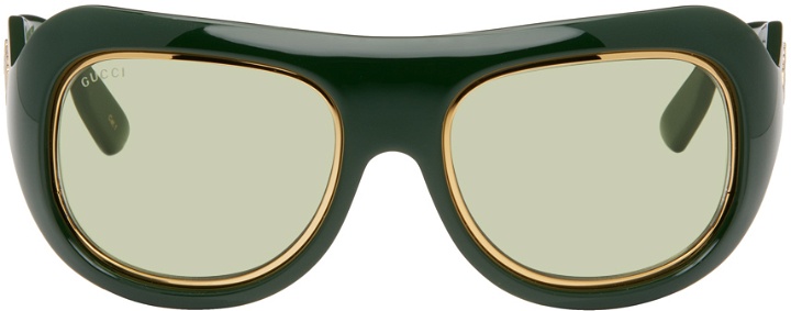 Photo: Gucci Green Shield-Style Sunglasses