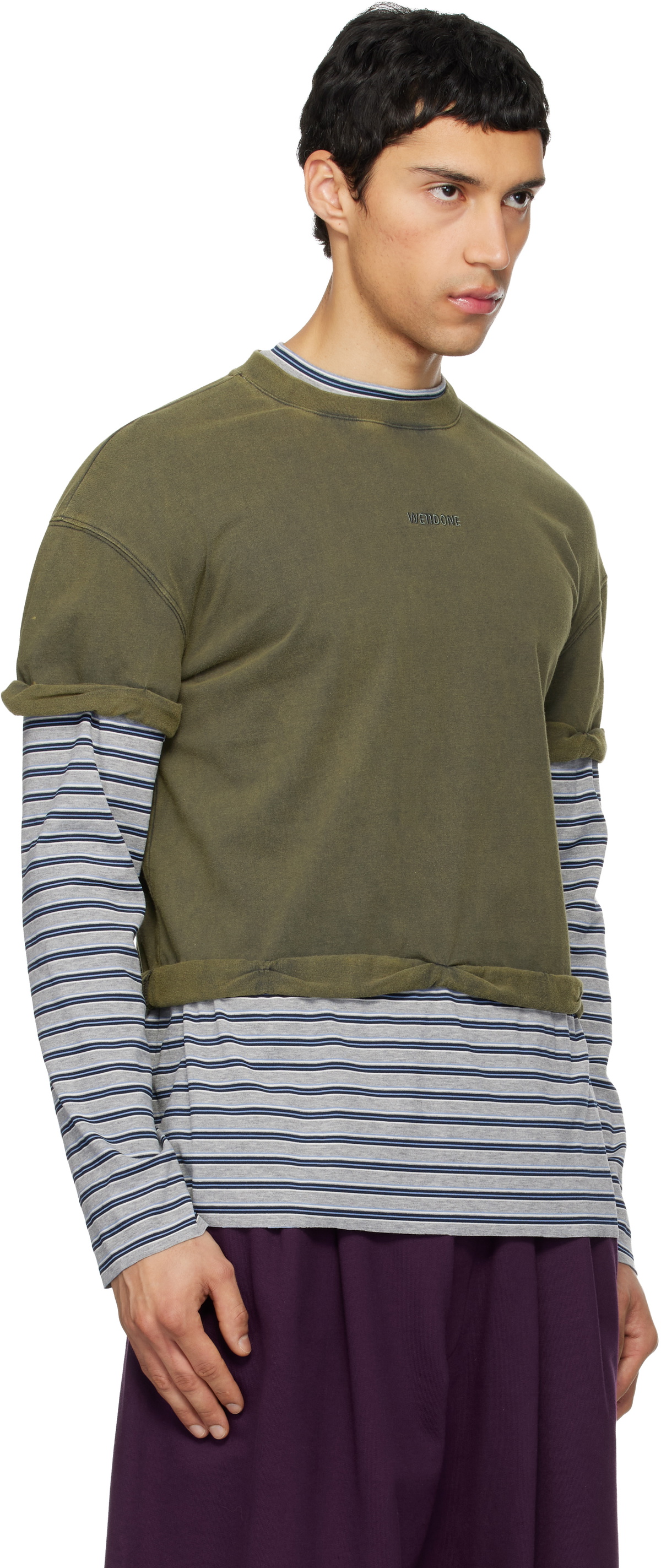We11done Green & Gray Layered Stripe Long-Sleeve T-shirt
