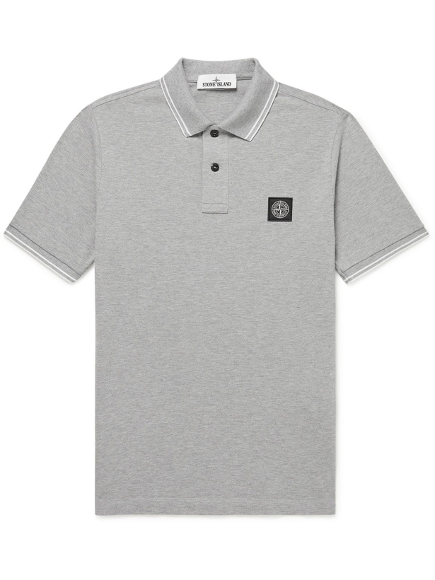 Photo: Stone Island - Logo-Appliquéd Stretch-Cotton Piqué Polo Shirt - Gray