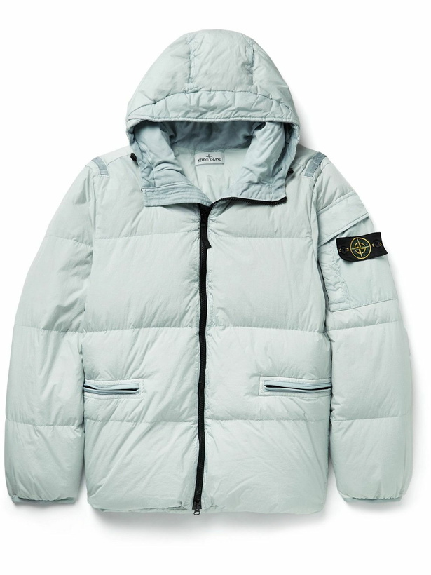 Photo: Stone Island - Logo-Appliquéd Crinkled-Shell Hooded Down Jacket - Blue