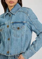 Balmain Cropped Denim Jacket Light Blue