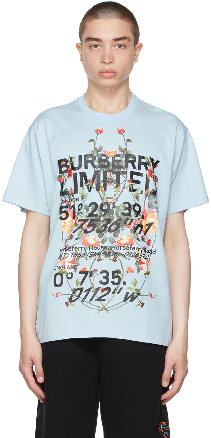 Burberry Blue Oversized Montage Print T-Shirt Burberry