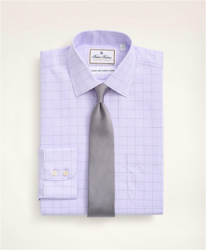 Photo: Brooks Brothers Men's Milano Slim-Fit Dress Shirt, Non-Iron Ultrafine Twill Ainsley Collar Grid Check | Violet