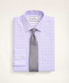 Brooks Brothers Men's Milano Slim-Fit Dress Shirt, Non-Iron Ultrafine Twill Ainsley Collar Grid Check | Violet