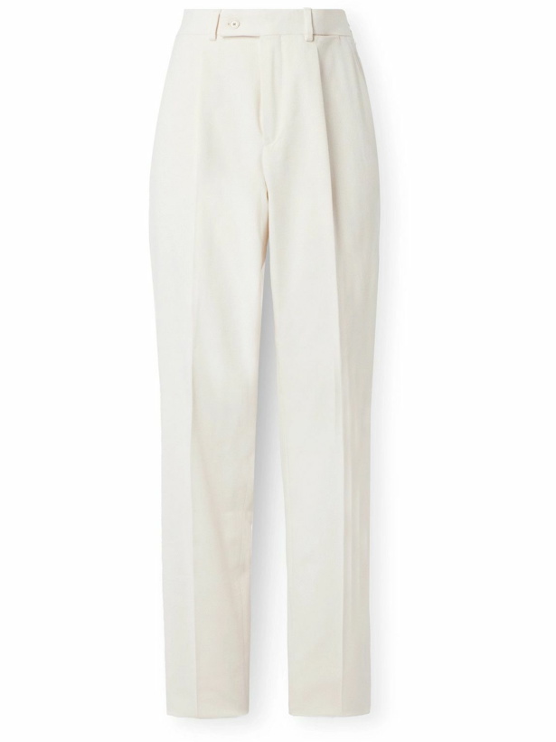 Photo: Caruso - Straight-Leg Pleated Brushed Cotton-Blend Twill Trousers - White