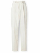 Caruso - Straight-Leg Pleated Brushed Cotton-Blend Twill Trousers - White