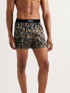 TOM FORD - Velvet-Trimmed Leopard-Print Silk-Satin Boxer Briefs - Brown