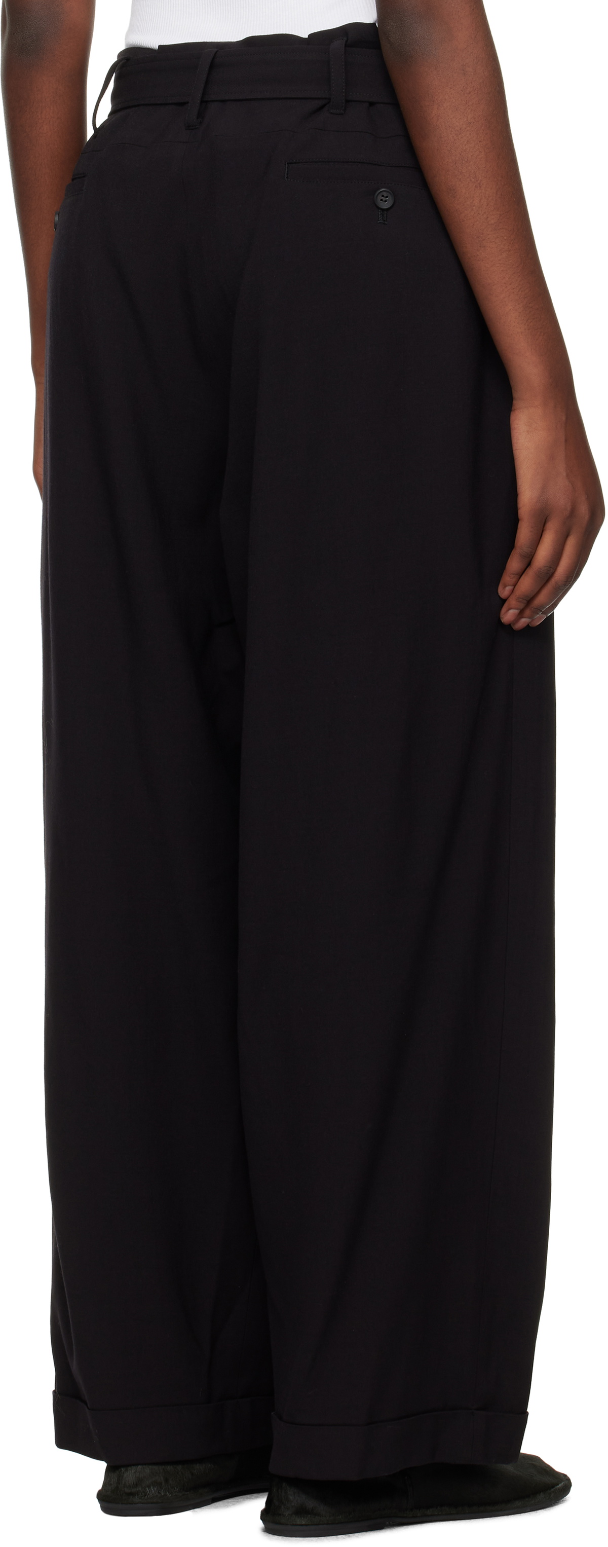 YOHJI YAMAMOTO Black Damaged Gabardine 2Tucks Trousers