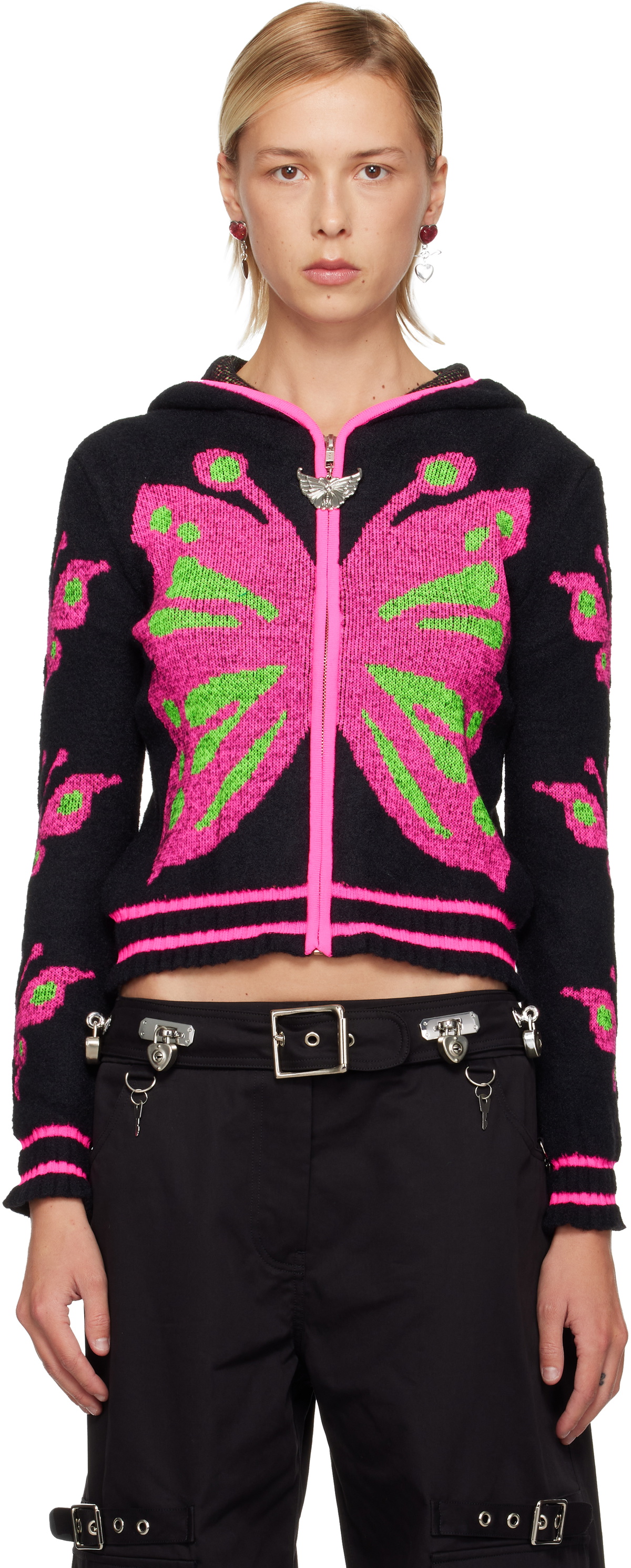Chopova Lowena Black Neon Butterfly Hoodie