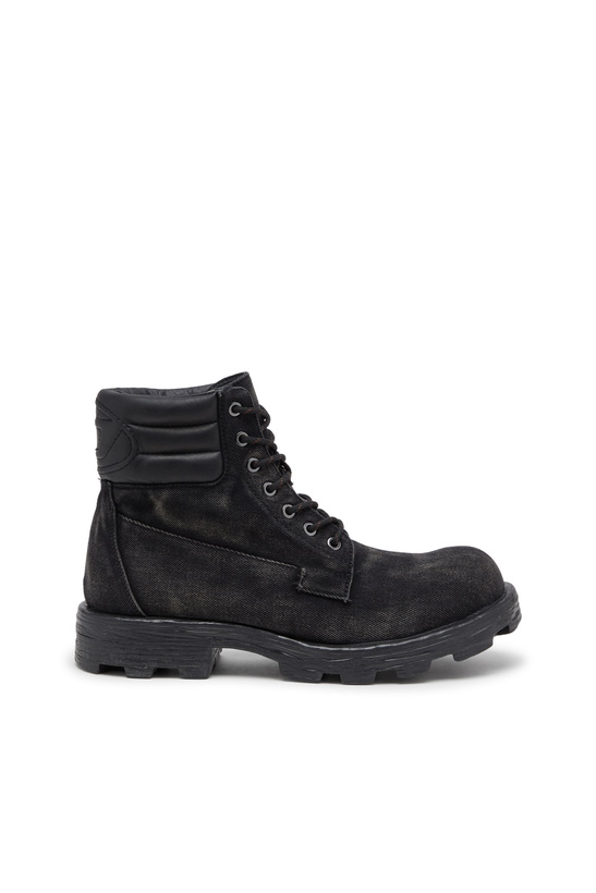 Photo: Diesel D-Hammer-Combat boots in denim and leather - Boots Mens in Black