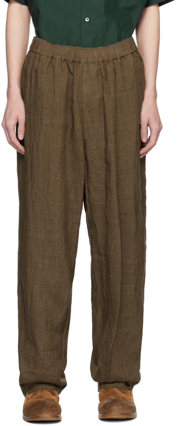 YLÈVE Brown Wool & Rayon Twill Trousers YLÈVE