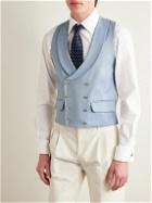 Favourbrook - Slim-Fit Shawl-Collar Double-Breasted Wool-Twill and Satin Waistcoat - Blue