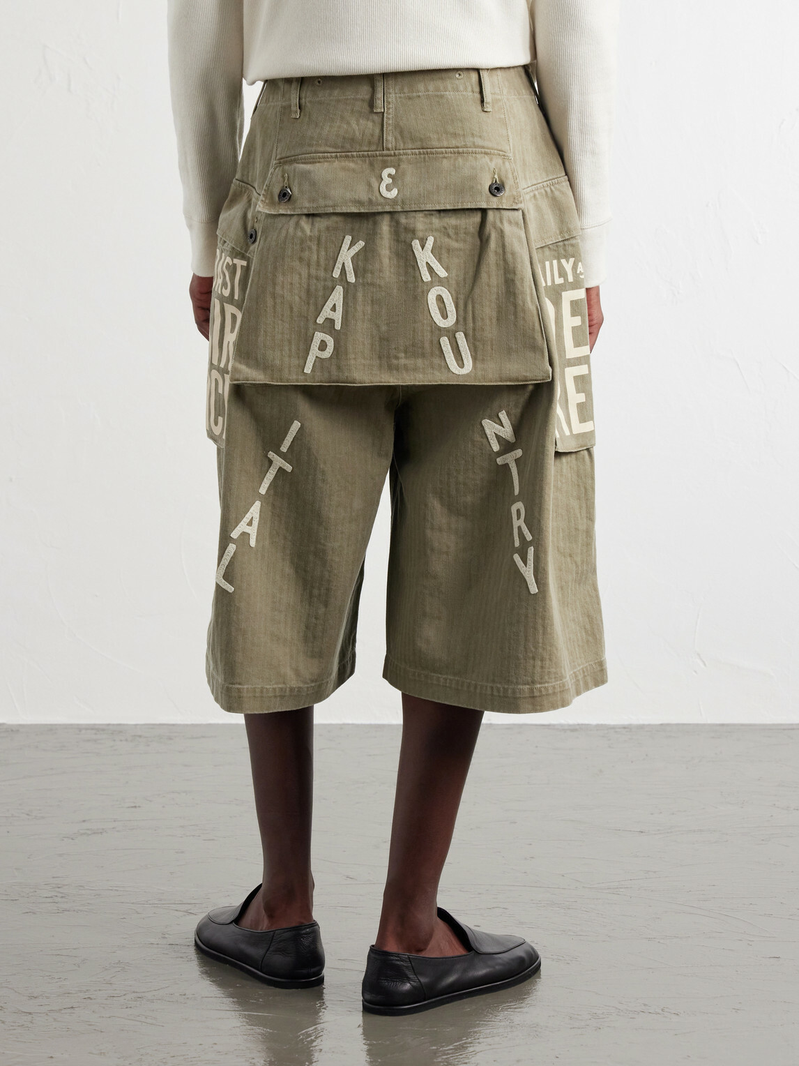KAPITAL - Wide-Leg Printed Herringbone Cotton Shorts - Green