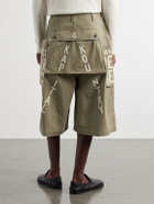 KAPITAL - Wide-Leg Printed Herringbone Cotton Shorts - Green