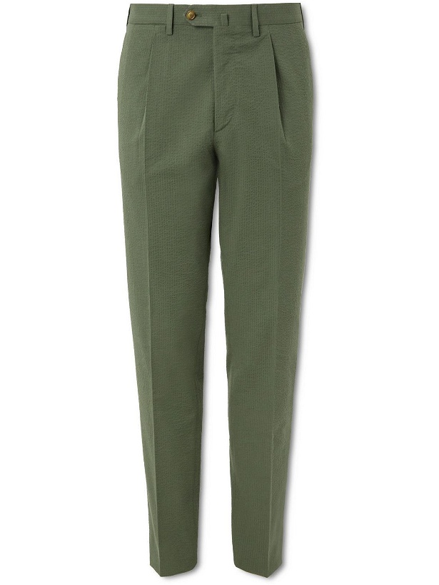 Photo: De Petrillo - Straight-Leg Cotton-Seersucker Suit Trousers - Green