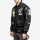 Creepz Men's Invasion Leather Melton Varsity Jacket in Black