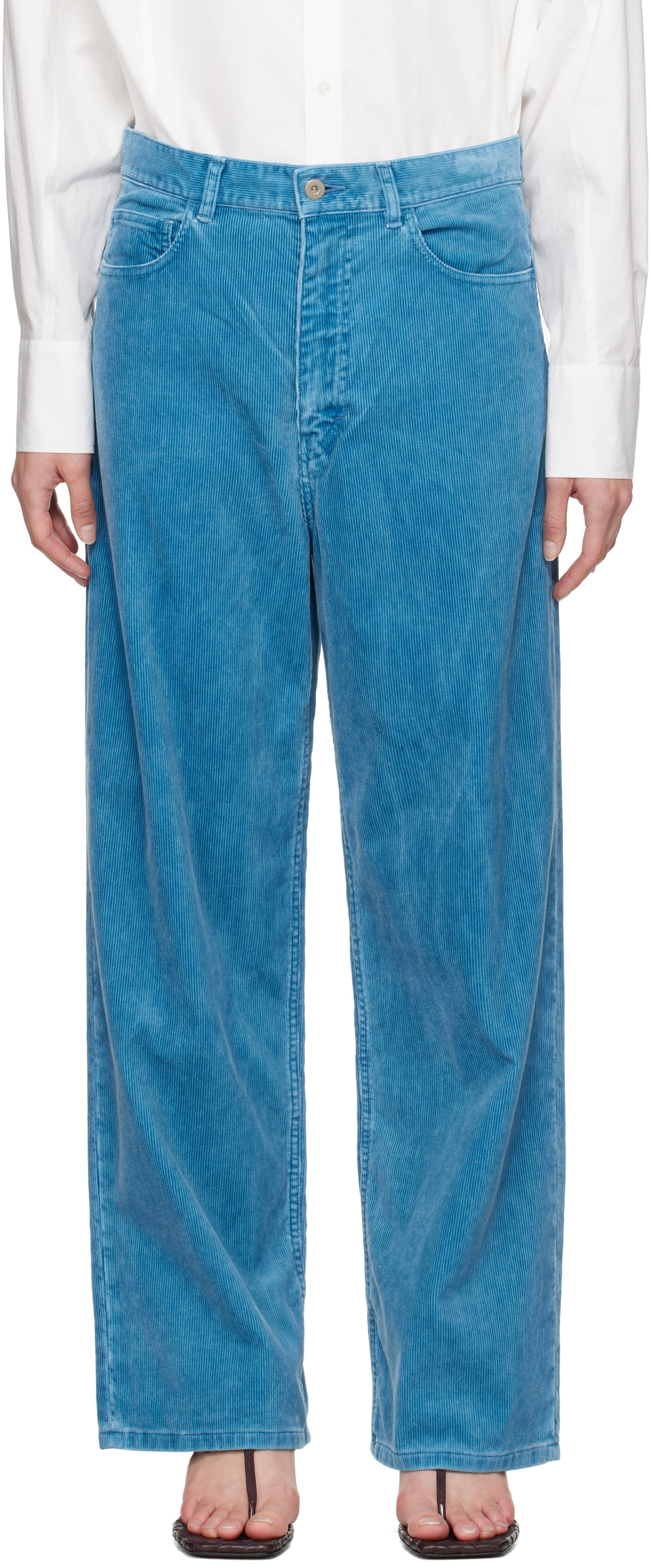 AURALEE FINX CORDUROY WIDE PANTS ブルー AURALEE Blue Finx Corduroy Wide 5P Trousers Auralee