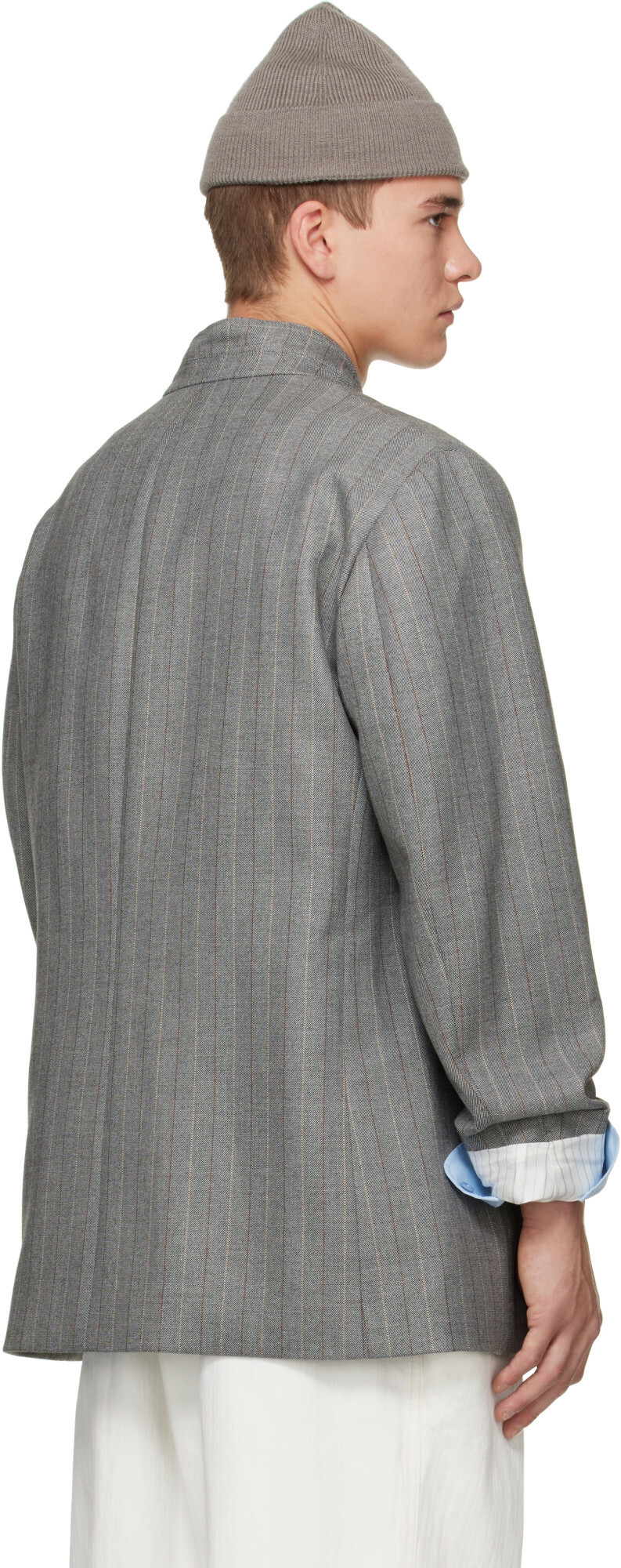 Hed Mayner Gray Striped Herringbone Blazer