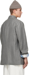 Hed Mayner Gray Striped Herringbone Blazer