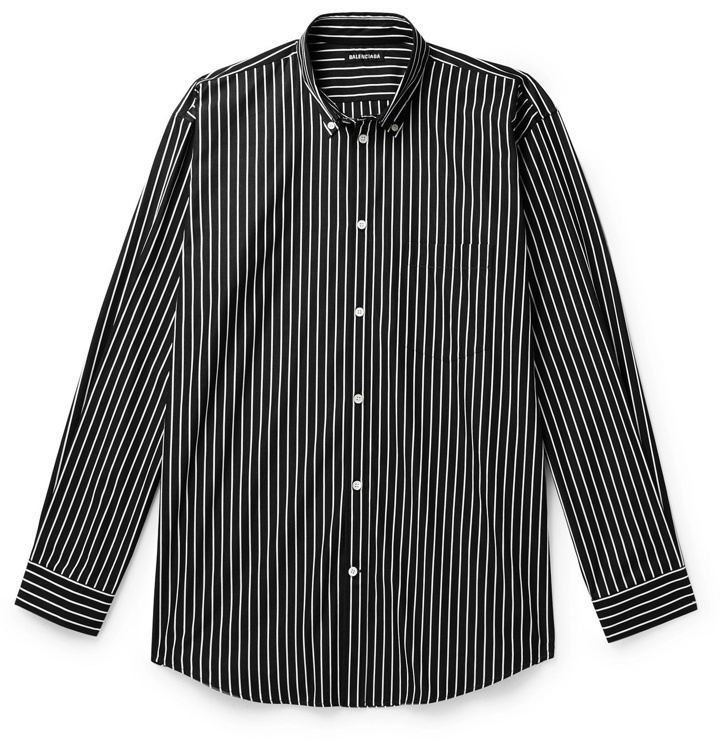 Photo: Balenciaga - Oversized Button-Down Collar Logo-Print Pinstriped Cotton-Poplin Shirt - Black